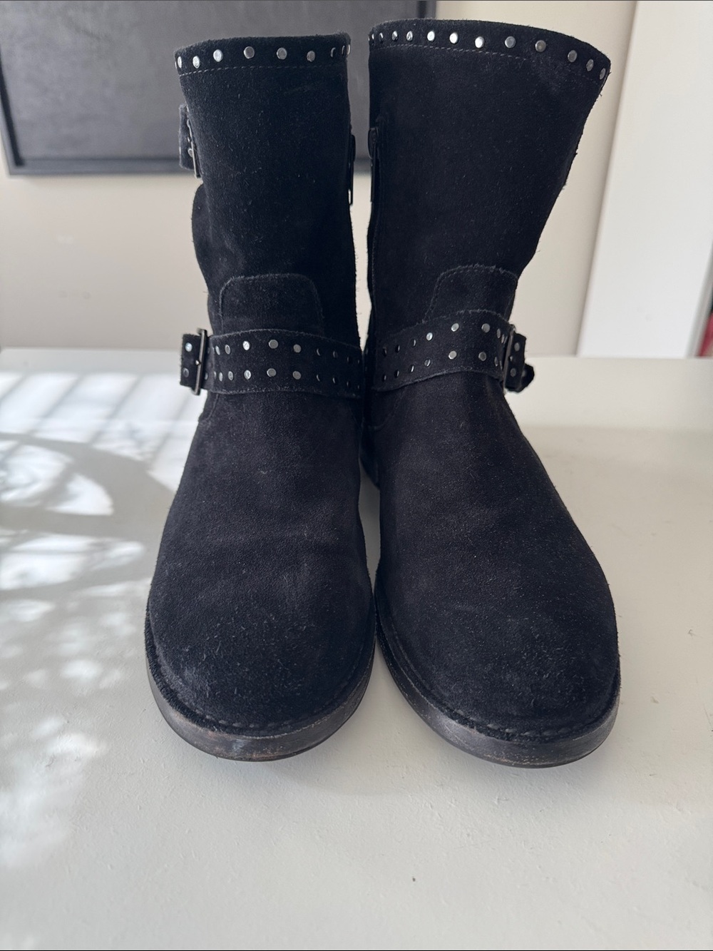 Frye moto Black Suede Studded Women's Ankle Boots